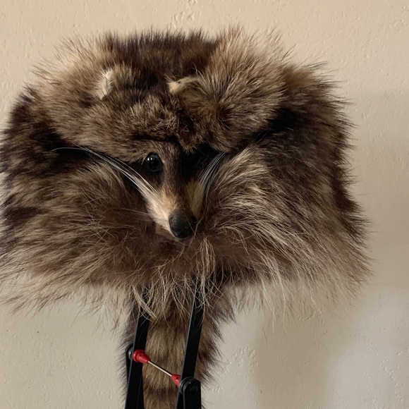 Luxurious Brown Fur Hat with tail and raccoon face - Picture 1 of 4